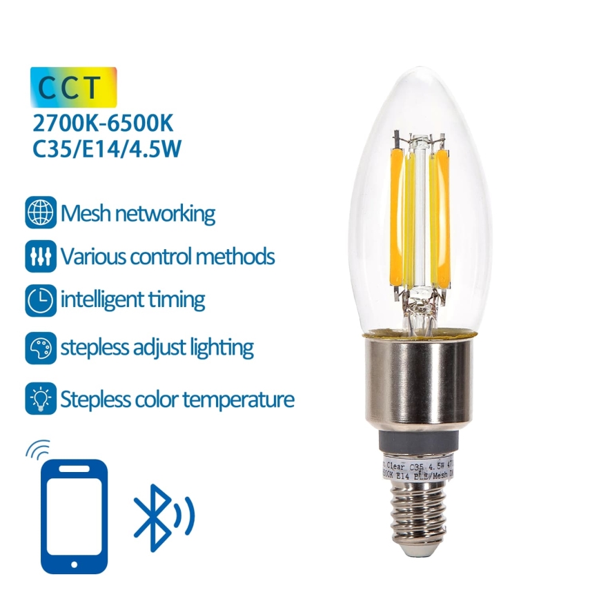 Bombilla LED regulable FILAMENT MESH Inteligente C35 E14/4,5W/230V 2700-6500K - Aigostar