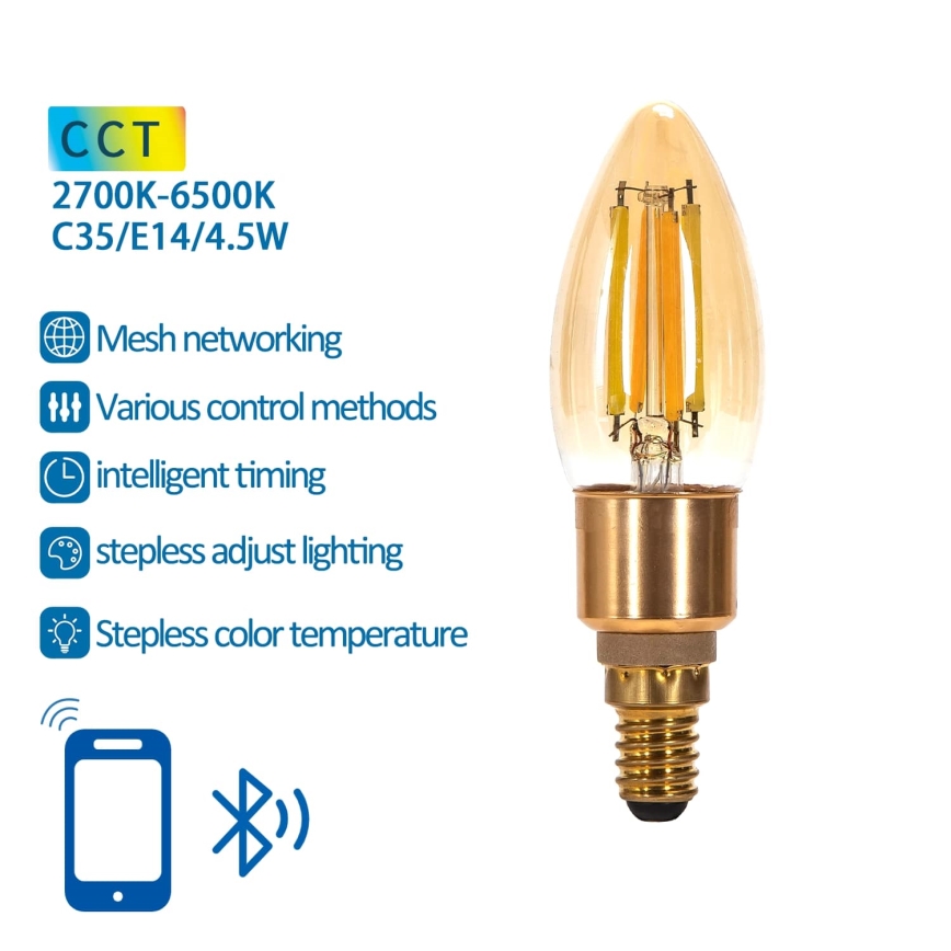 Bombilla LED regulable FILAMENT MESH Inteligente C35 E14/4,5W/230V 2700-6500K - Aigostar