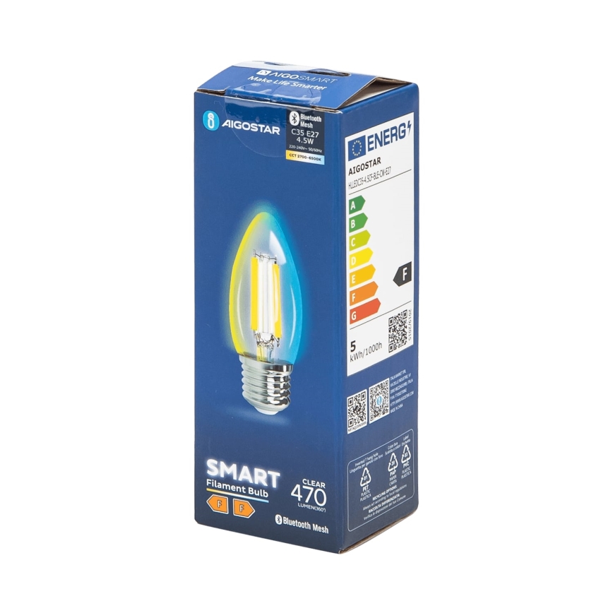 Bombilla LED regulable FILAMENT MESH Inteligente C35 E27/4,5W/230V 2700-6500K - Aigostar