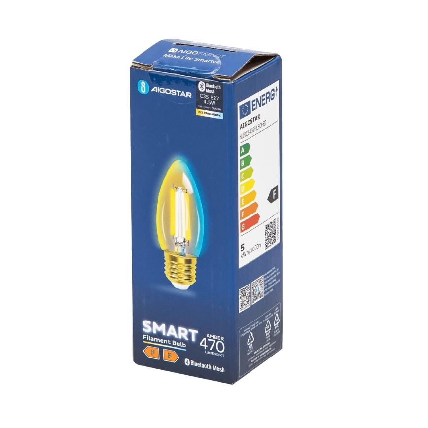 Bombilla LED regulable FILAMENT MESH Inteligente C35 E27/4,5W/230V 2700-6500K - Aigostar