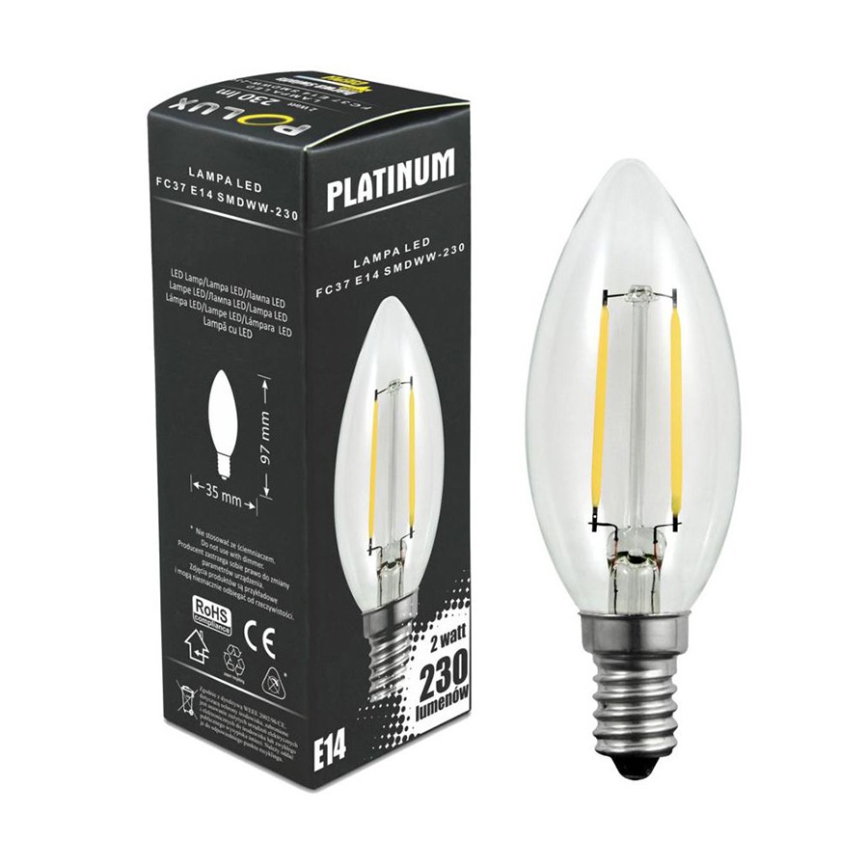 Bombilla LED FILAMENT C37 E14/2W/230V 3000K