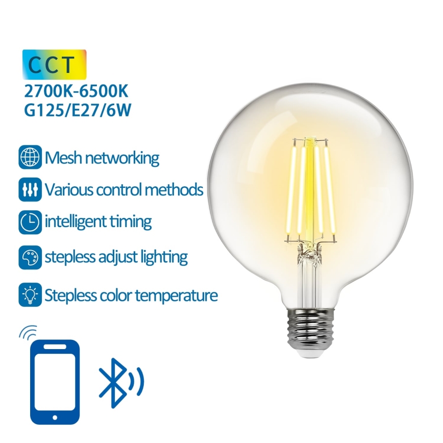 Bombilla LED regulable FILAMENT MESH Inteligente G125 E27/6W/230V 2700-6500K - Aigostar