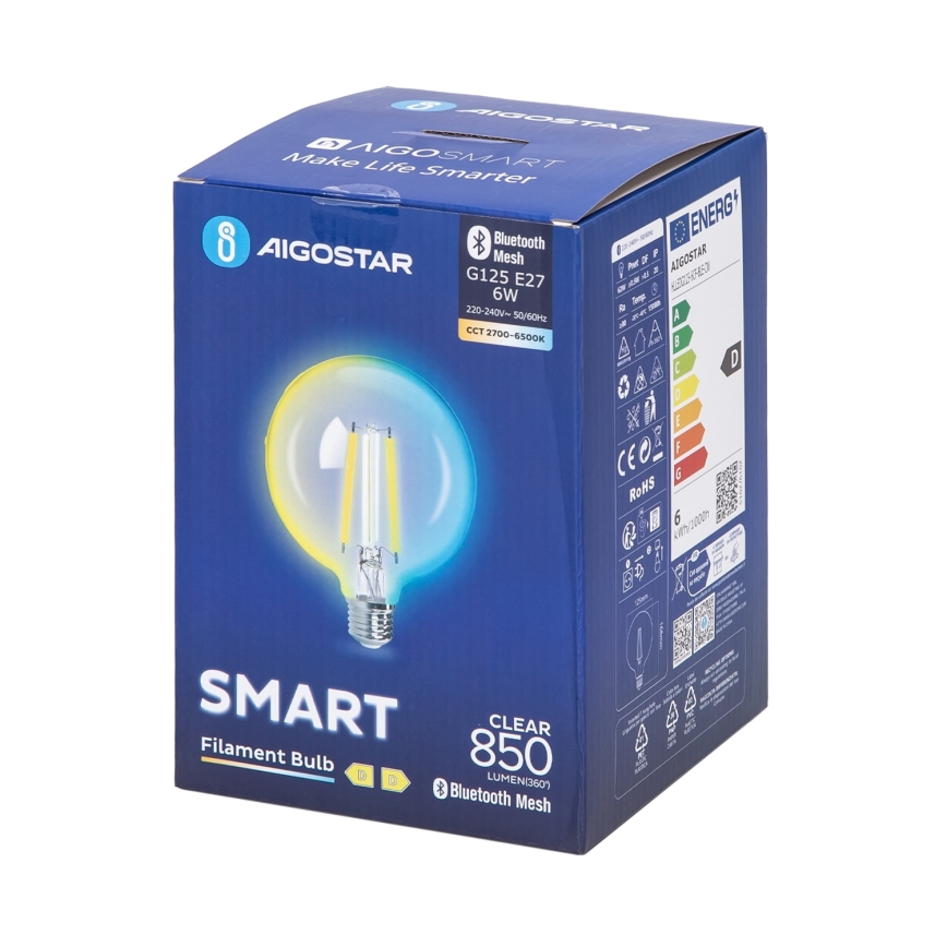Bombilla LED regulable FILAMENT MESH Inteligente G125 E27/6W/230V 2700-6500K - Aigostar