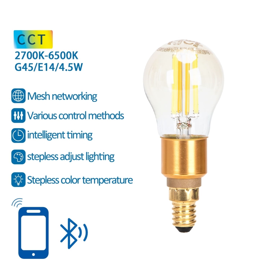 Bombilla LED regulable FILAMENT MESH Inteligente G45 E14/4,5W/230V 2700-6500K - Aigostar