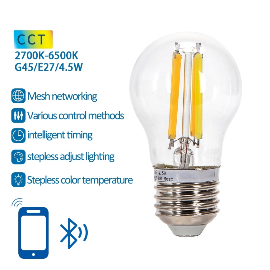 Bombilla LED regulable FILAMENT MESH Inteligente G45 E27/4,5W/230V 2700-6500K - Aigostar