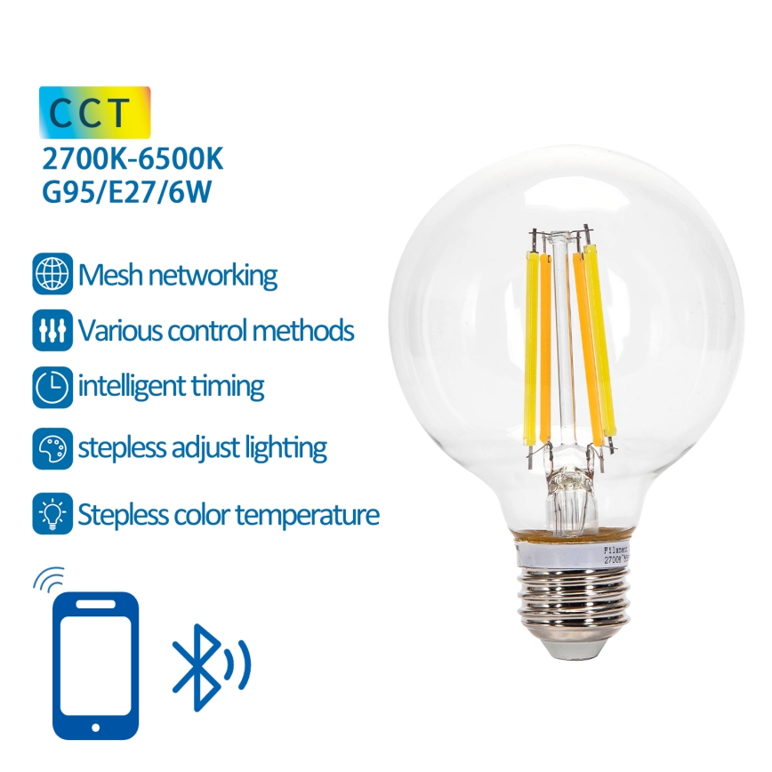 Bombilla LED regulable FILAMENT MESH Inteligente G95 E27/6W/230V 2700-6500K - Aigostar