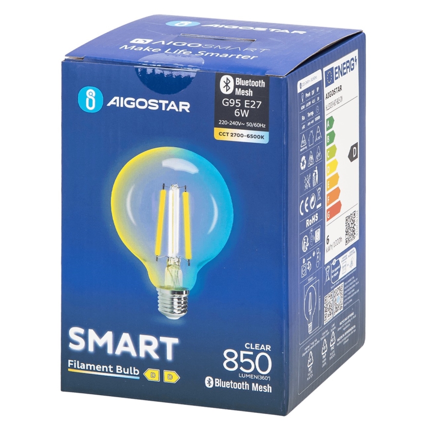 Bombilla LED regulable FILAMENT MESH Inteligente G95 E27/6W/230V 2700-6500K - Aigostar