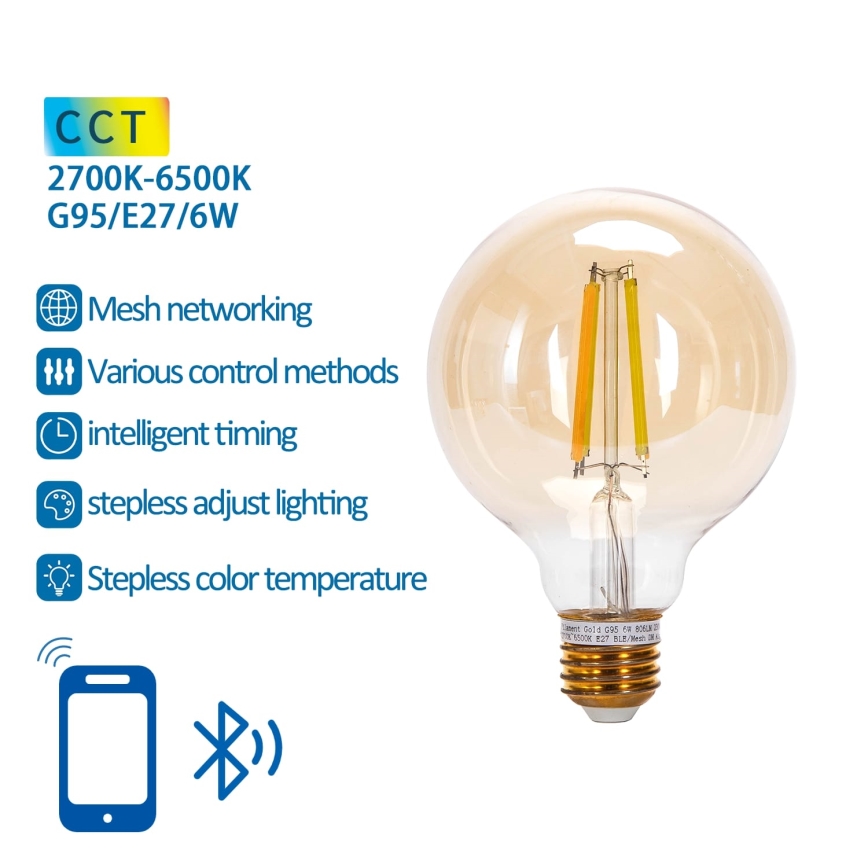 Bombilla LED regulable FILAMENT MESH Inteligente G95 E27/6W/230V 2700-6500K - Aigostar