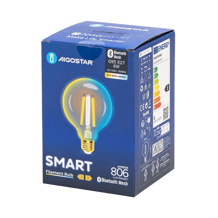 Bombilla LED regulable FILAMENT MESH Inteligente G95 E27/6W/230V 2700-6500K - Aigostar