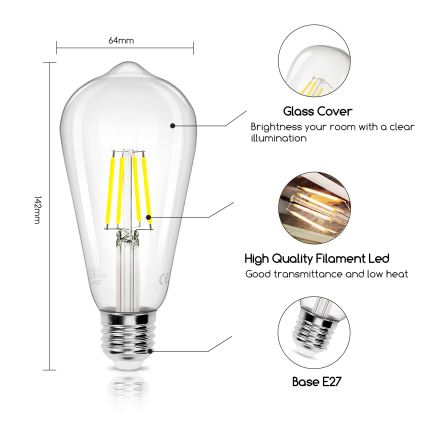 Bombilla LED FILAMENT ST64 E27/4W/230V 6500K - Aigostar