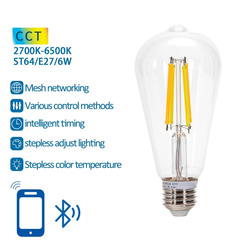 Bombilla LED regulable FILAMENT MESH Inteligente ST64 E27/6W/230V 2700-6500K - Aigostar