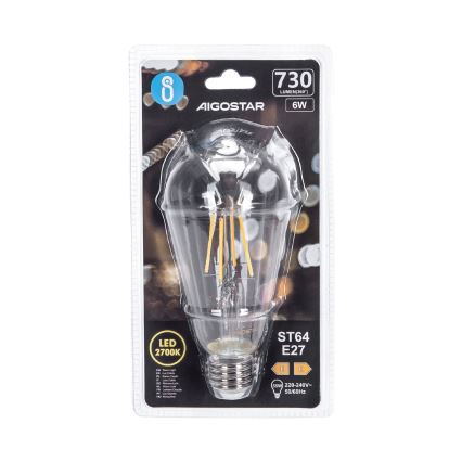 Bombilla LED FILAMENT ST64 E27/6W/230V 2700K - Aigostar