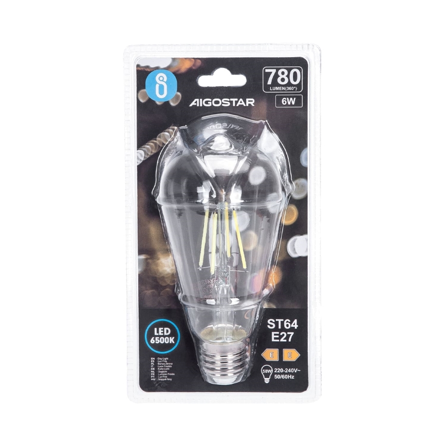 Bombilla LED FILAMENT ST64 E27/6W/230V 6500K - Aigostar