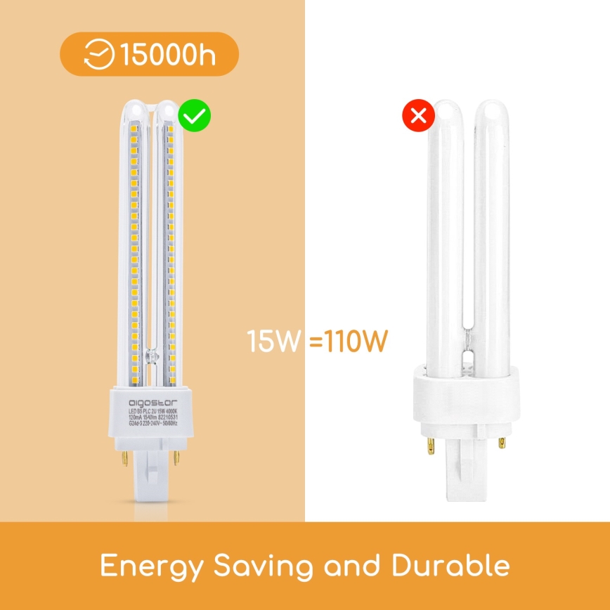 Bombilla LED G24D-3/15W/230V 4000K - Aigostar