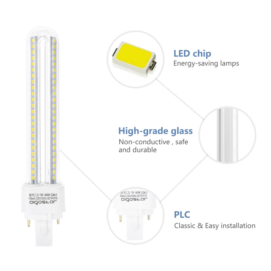 Bombilla LED G24D-3/15W/230V 6500K - Aigostar