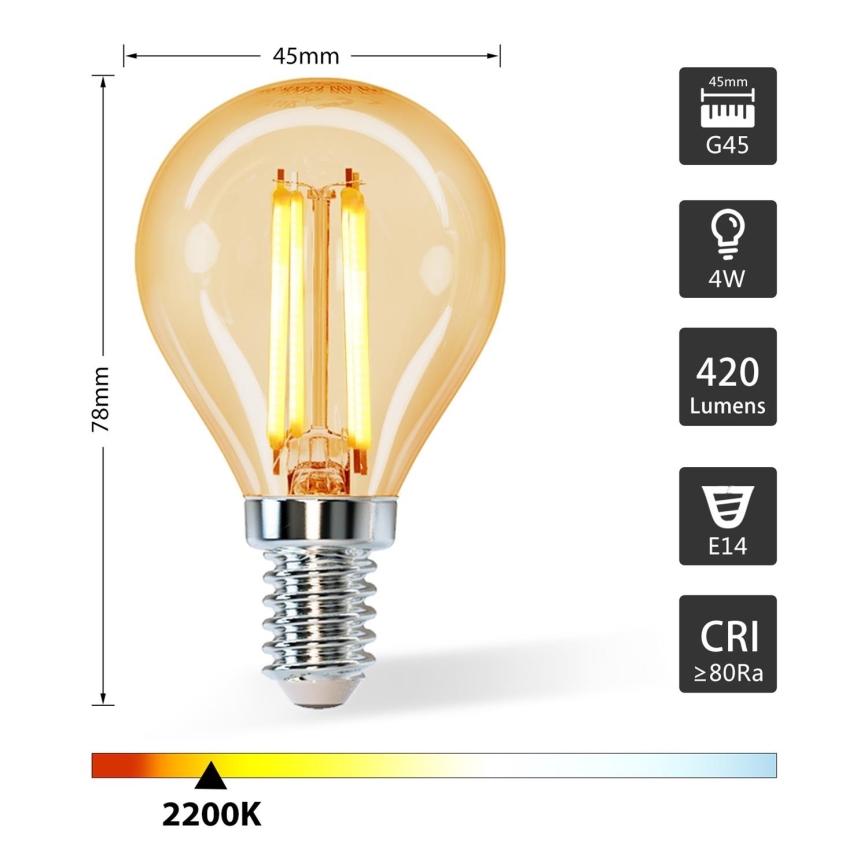 Bombilla LED G45 E14/4W/230V 2200K - Aigostar