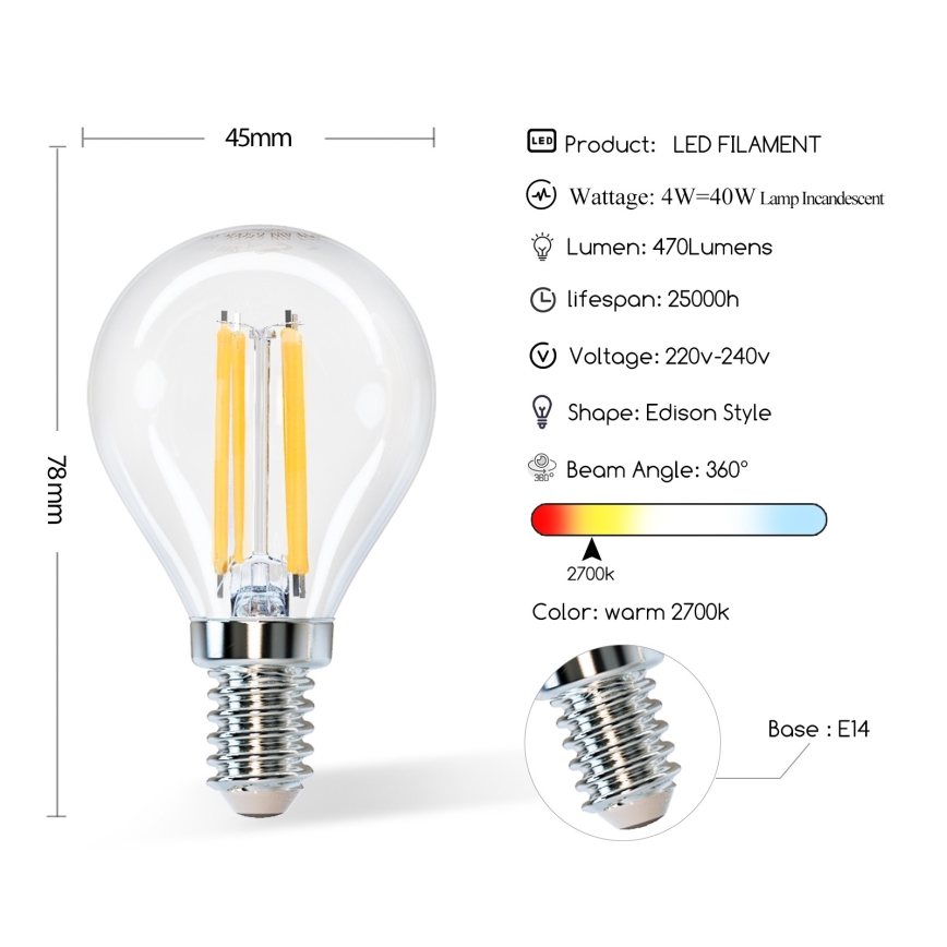 Bombilla LED G45 E14/4W/230V 2700K - Aigostar