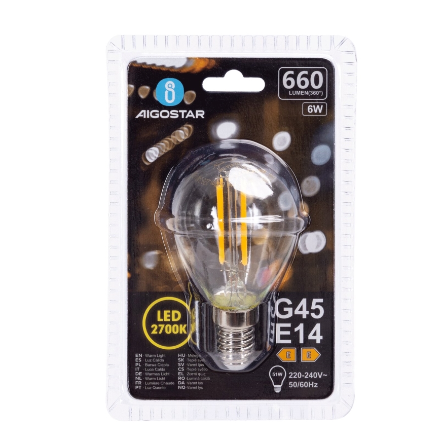 Bombilla LED G45 E14/6W/230V 2700K - Aigostar