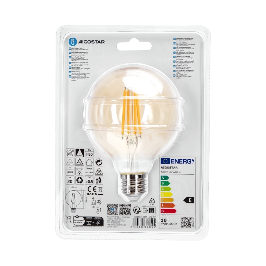 Bombilla LED G95 E27/10W/230V 2200K - Aigostar