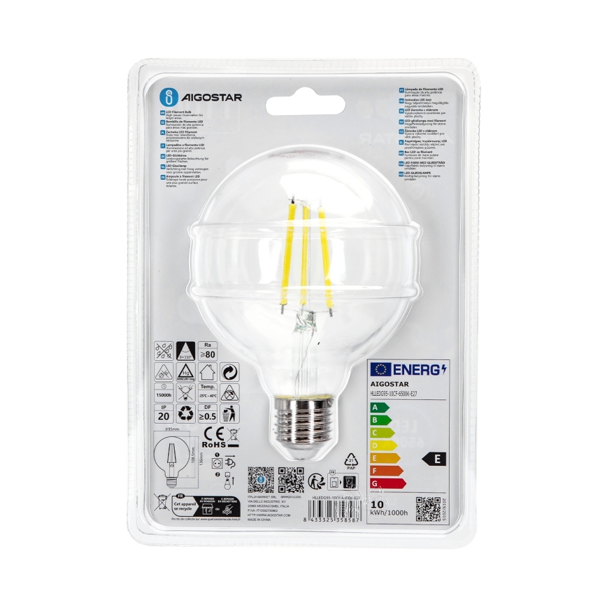 Bombilla LED G95 E27/10W/230V 6500K - Aigostar