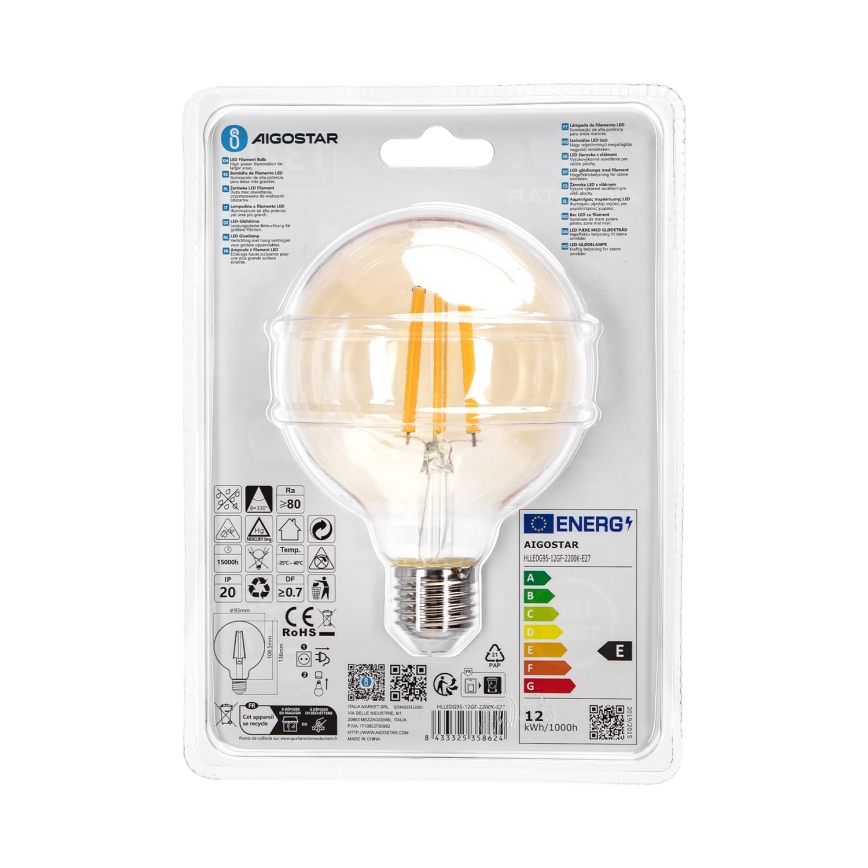 Bombilla LED G95 E27/12W/230V 2200K - Aigostar
