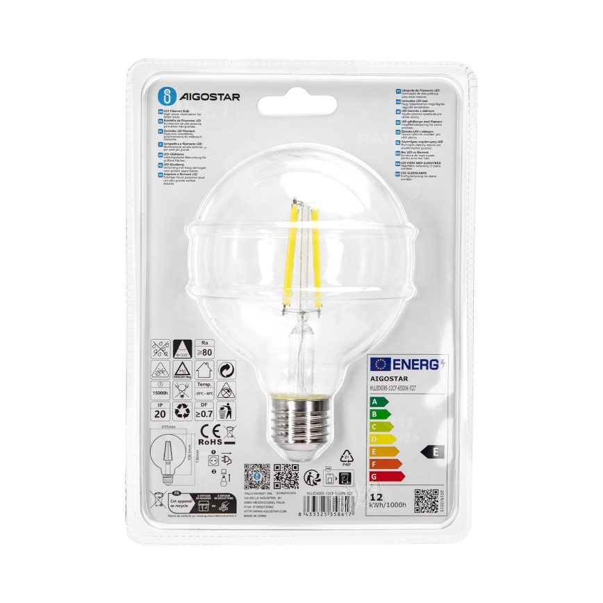 Bombilla LED G95 E27/12W/230V 6500K - Aigostar