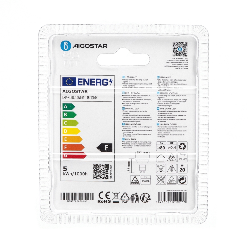 Bombilla LED GU10/4,5W/230V 3000K - Aigostar