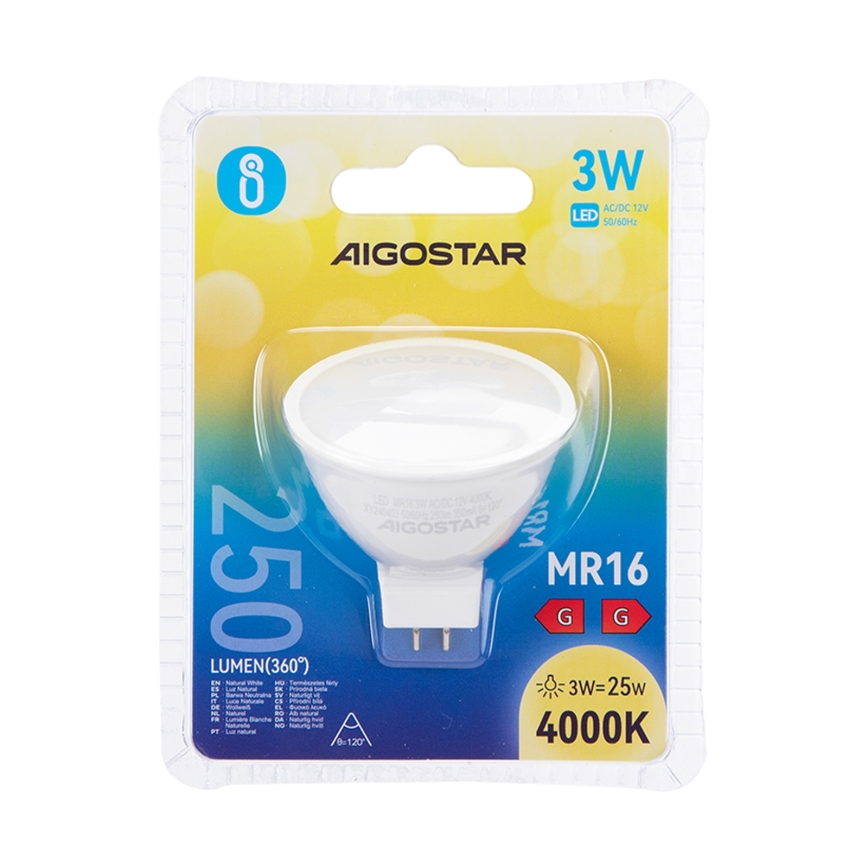 Bombilla LED MR16 GU5,3/3W/12V 4000K - Aigostar