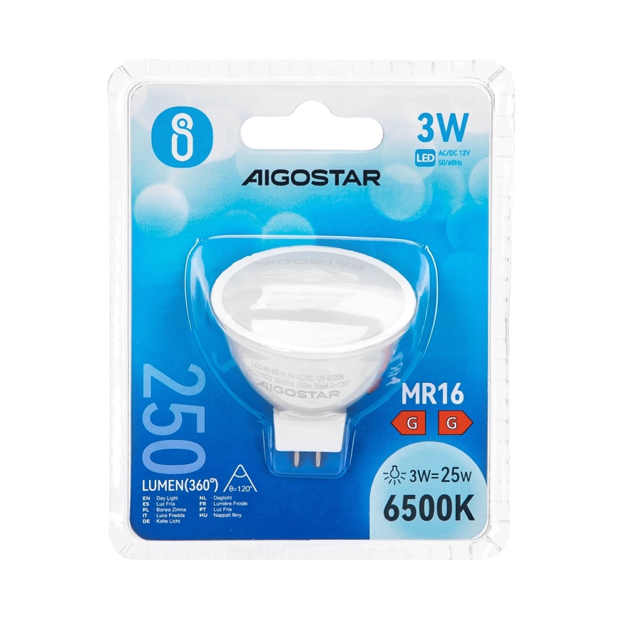 Bombilla LED MR16 GU5,3/3W/12V 6500K - Aigostar