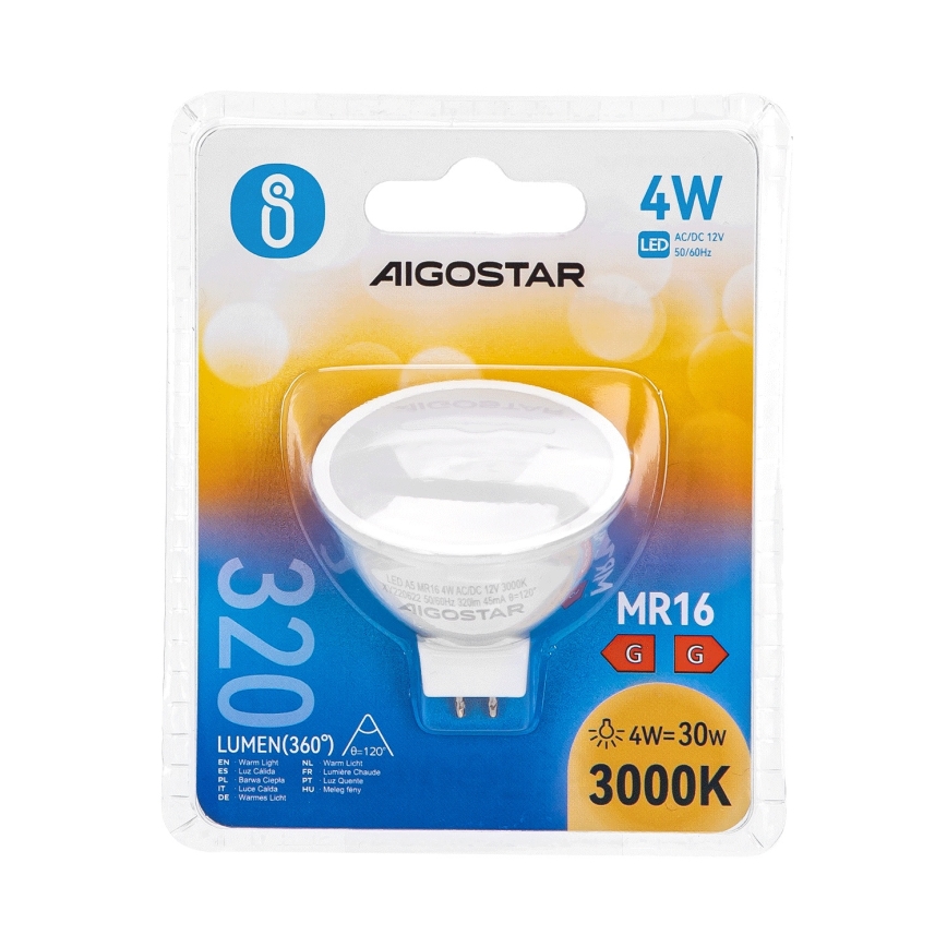 Bombilla LED MR16 GU5,3/4W/12V 3000K - Aigostar