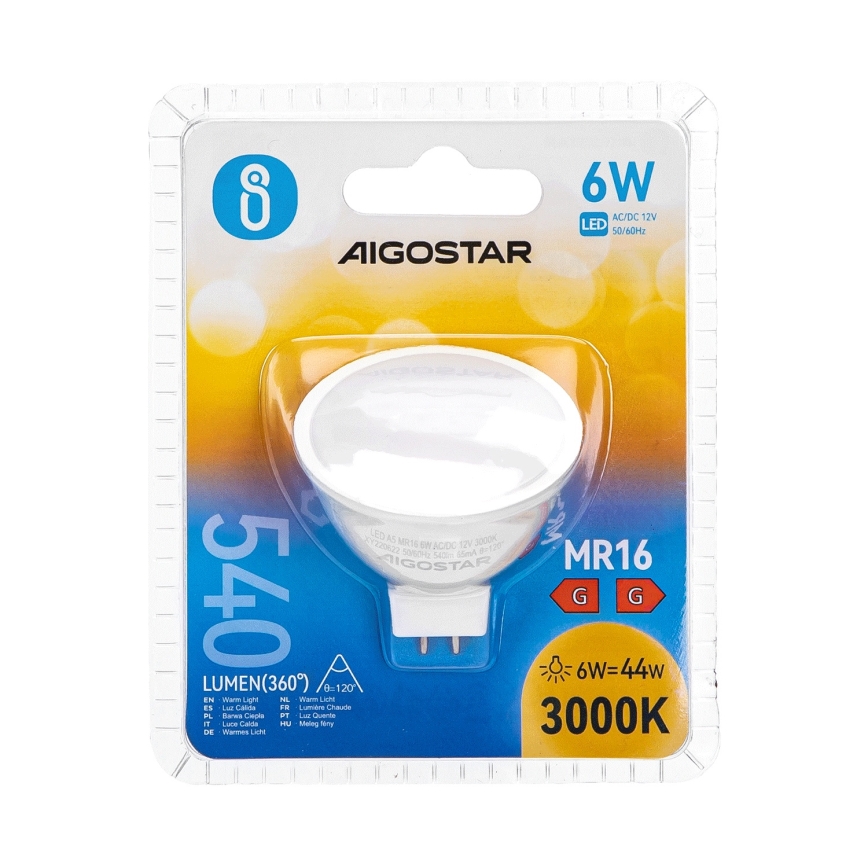 Bombilla LED MR16 GU5,3/6W/12V 3000K - Aigostar