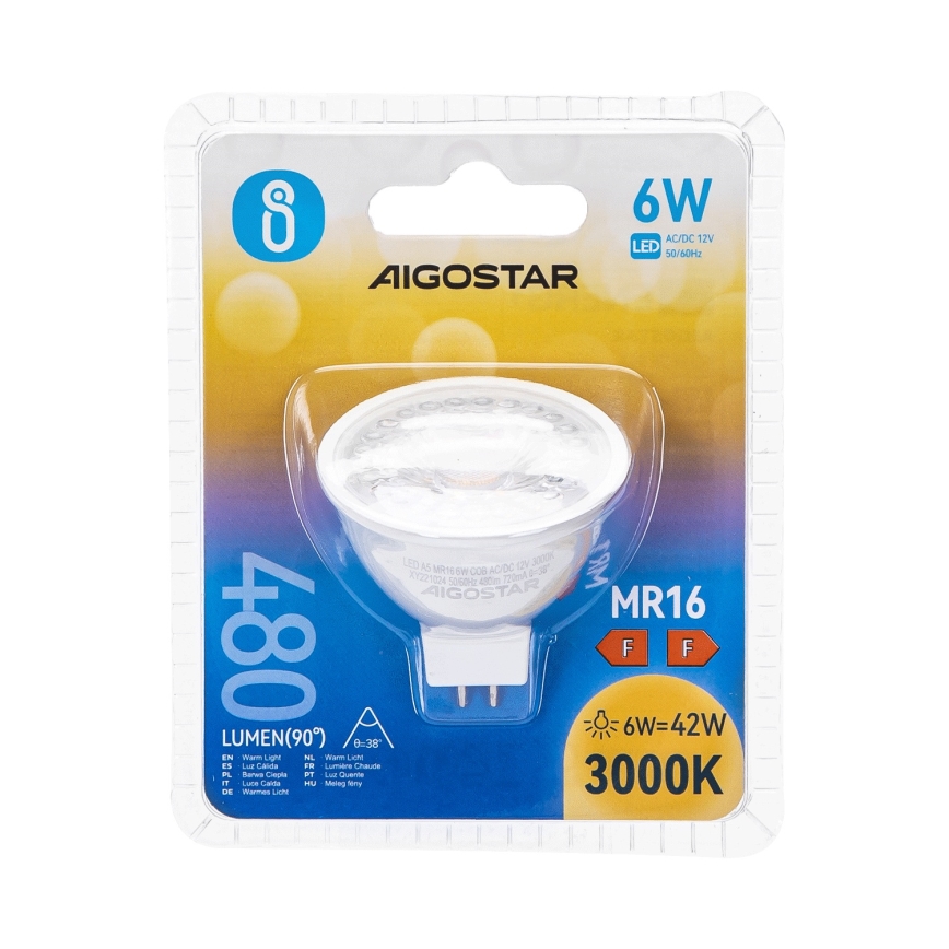 Bombilla LED MR16 GU5,3/6W/12V 3000K - Aigostar