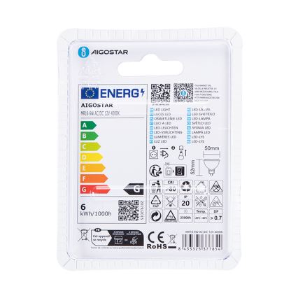 Bombilla LED MR16 GU5,3/6W/12V 4000K - Aigostar