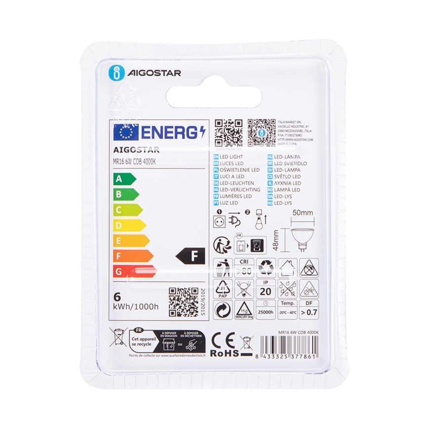 Bombilla LED MR16 GU5,3/6W/12V 4000K - Aigostar