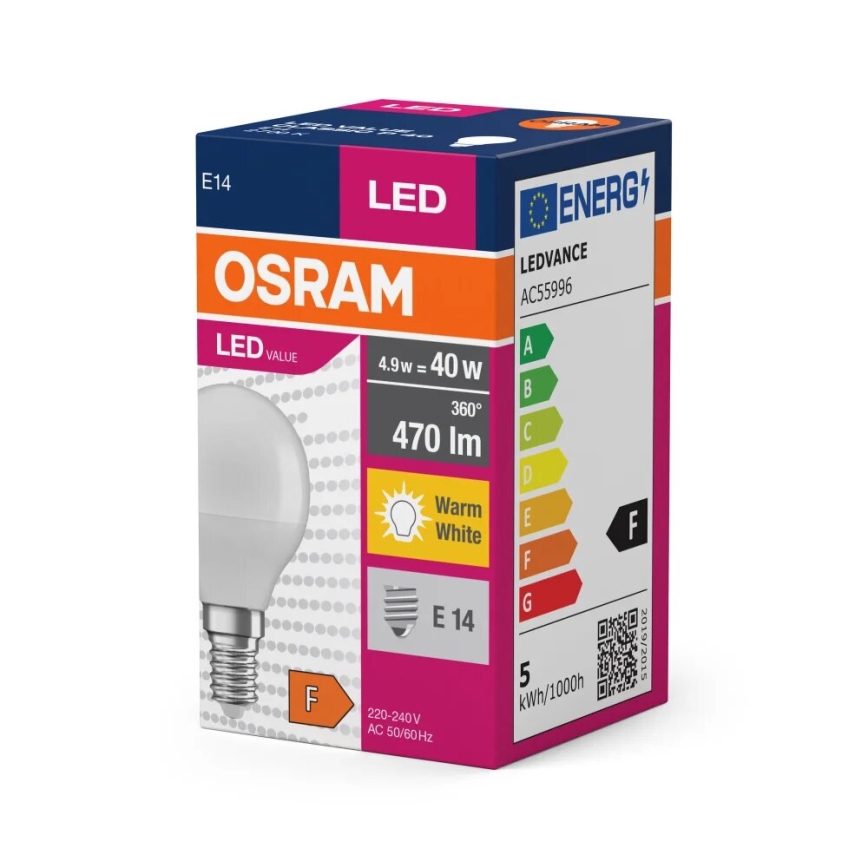Bombilla LED P40 E14/4,9W/230V 2700K - Osram