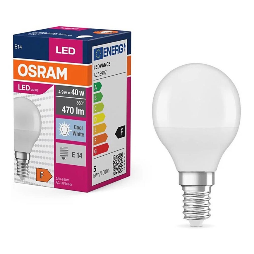 Bombilla LED P40 E14/4,9W/230V 4000K - Osram