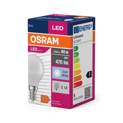 Bombilla LED P40 E14/4,9W/230V 4000K - Osram