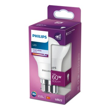 Bombilla LED Philips A60 B22/7,5W/230V 4000K