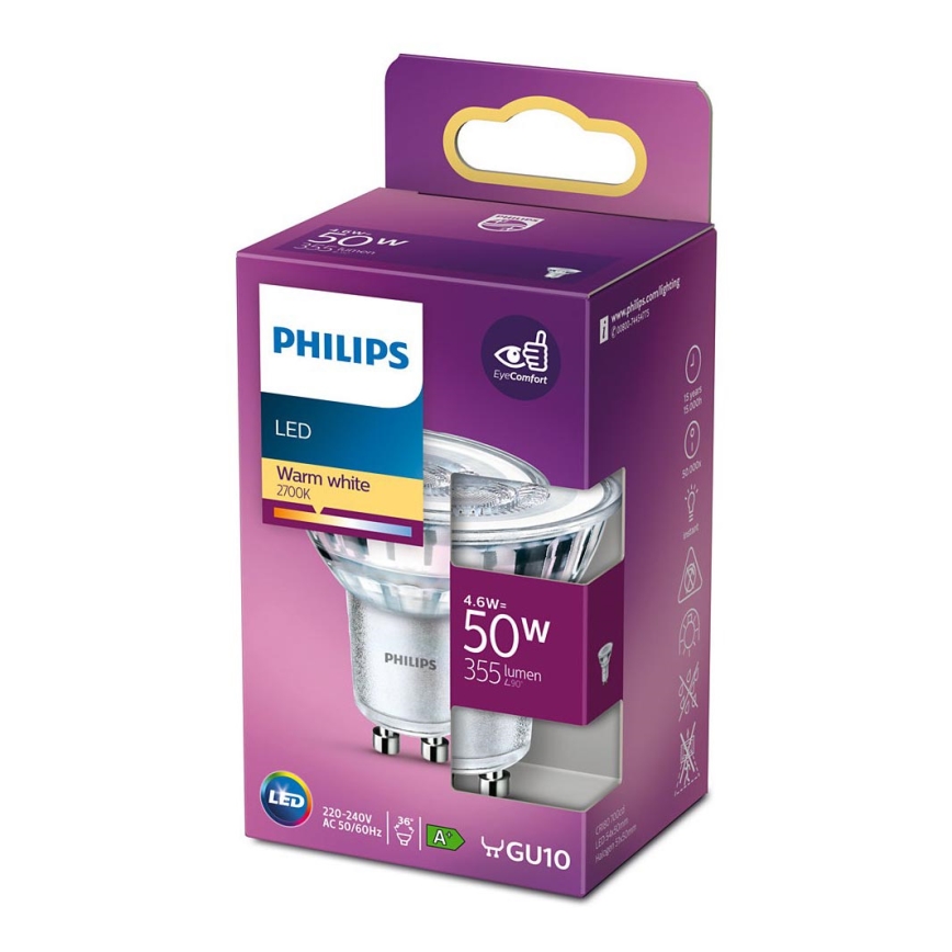 Bombilla LED Philips GU10/4,6W/230V 2700K