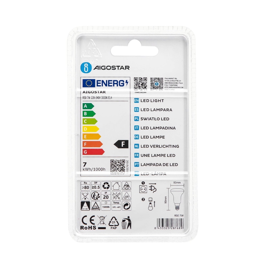 Bombilla LED R50 E14/7W/230V 3000K - Aigostar