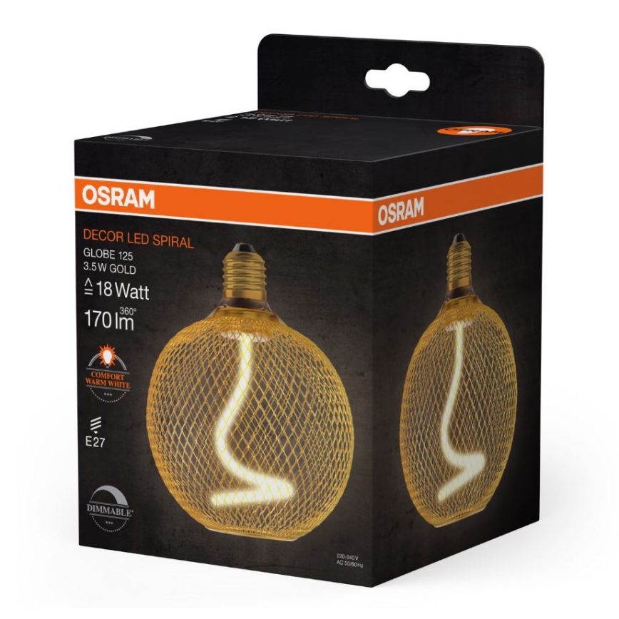 Bombilla LED regulable DECOR FILAMENT G125 E27/3,5W/230V 1800K dorado - Osram