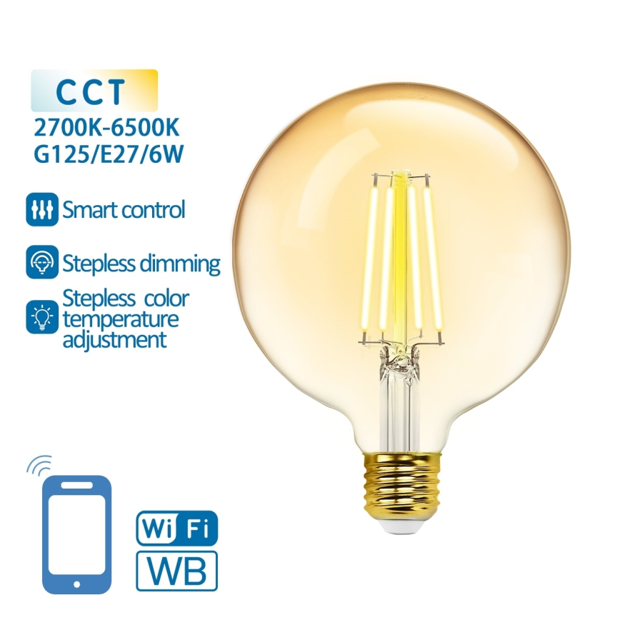 Bombilla LED regulable FILAMENT G125 E27/6W/230V 2700-6500K Wi-Fi - Aigostar