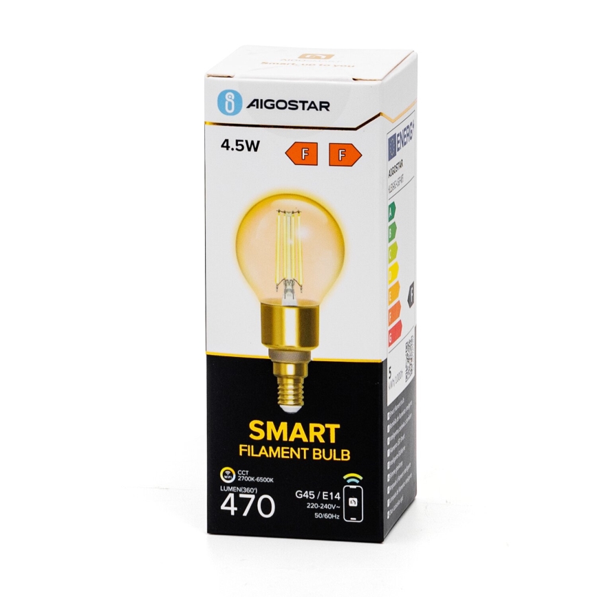 Bombilla LED regulable FILAMENT G45 E14/4,5W/230V 2700-6500K Wi-Fi - Aigostar
