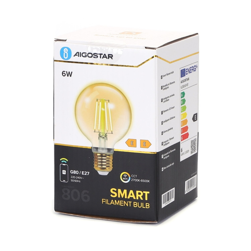Bombilla LED regulable FILAMENT G80 E27/6W/230V 2700-6500K Wi-Fi - Aigostar