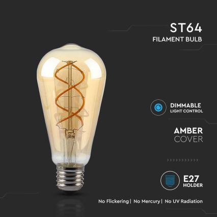 Bombilla LED regulable FILAMENT ST64 E27/4,8W/230V 1800K