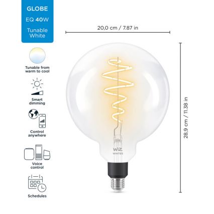 Bombilla LED regulable FILAMENT G200 E27/6,5W/230V 2700-6500K CRI 90 Wi-Fi - WiZ