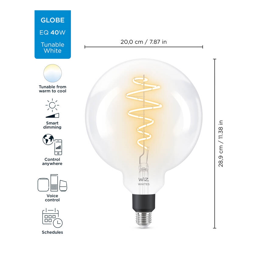Bombilla LED regulable FILAMENT G200 E27/6,5W/230V 2700-6500K CRI 90 Wi-Fi - WiZ