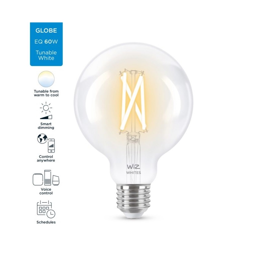 Bombilla LED regulable FILAMENT G95 E27/6,7W/230V 2700-6500K CRI 90 Wi-Fi - WiZ