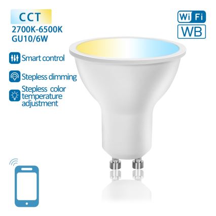 Bombilla LED regulable GU10/6W/230V 2700-6500K Wi-Fi - Aigostar