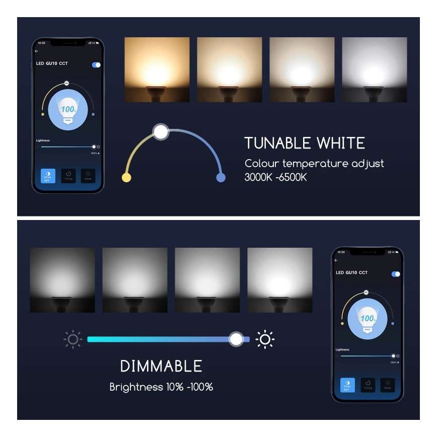 Bombilla LED regulable GU10/7W/230V 3000-6500K Wi-Fi - Aigostar